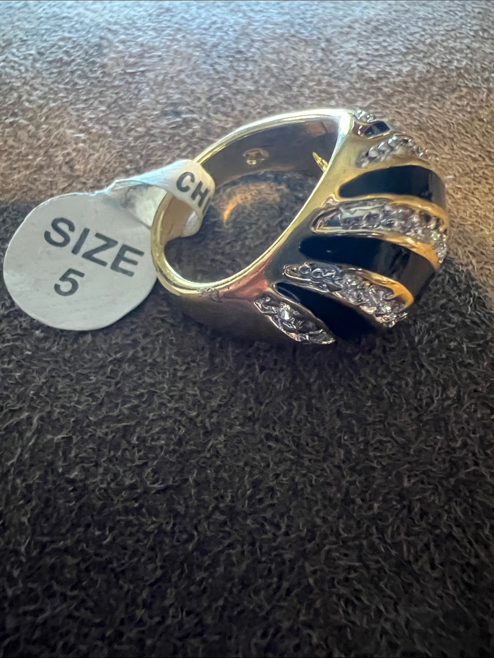 Electroplated Gold-Tone Statement Ring with Black Inlay